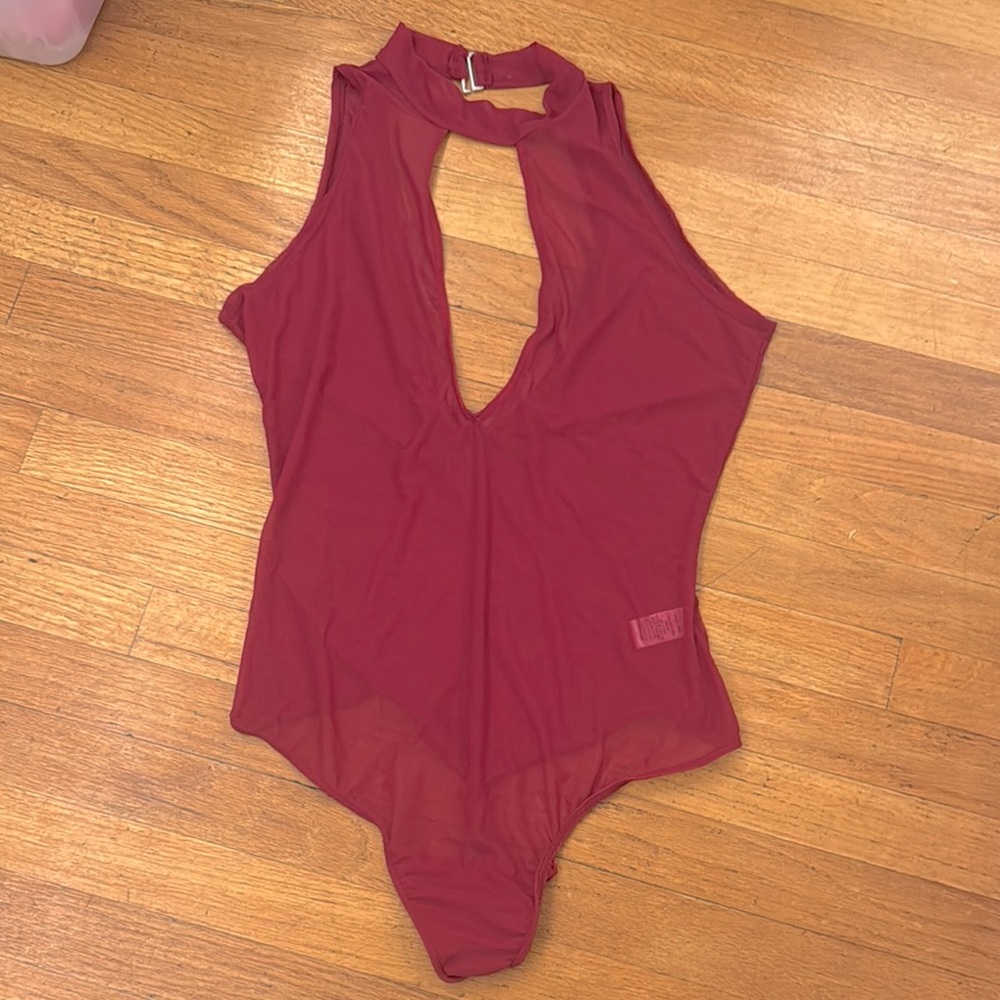 Roma Confidential Red Teddy Lingerie Sheer Mesh Keyhole Cutout Jumpsuit M/L NWOT